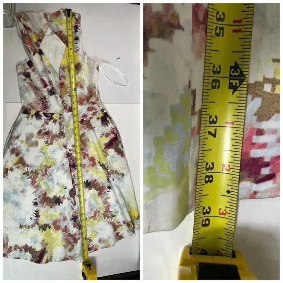 Hunter Bell Dress Size 2 Pixel Floral Sleeveless Open Diamond Back Fit Flare